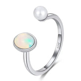 LEGACY STERLING SILVER FRESHWATER PEARL WITH GENUINE OPAL RING